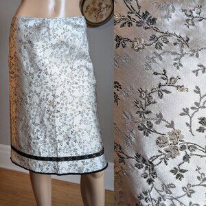 Vintage 90s Y2K Margaret O'Leary Brocade Skirt Midi Beaded Floral Size XS